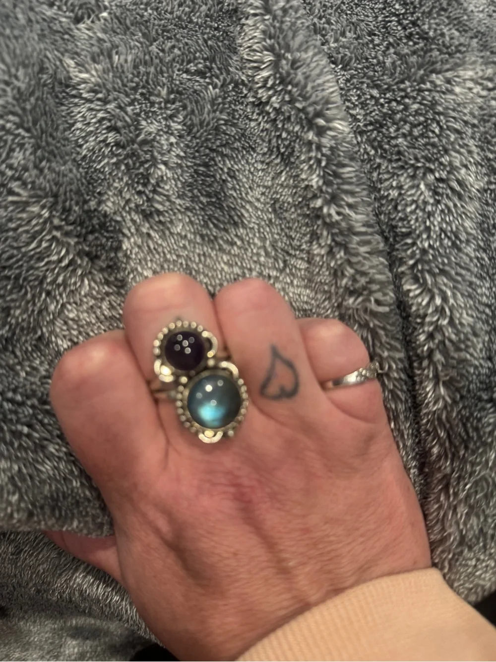 Source Unknown Sterling Silver Double Gemstone Ring - Blue & Purple